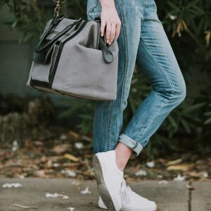 $299 Kelly Moore Jude Bag Canvas&Leather Grey&Black Weekender Duffle Bag (READ)